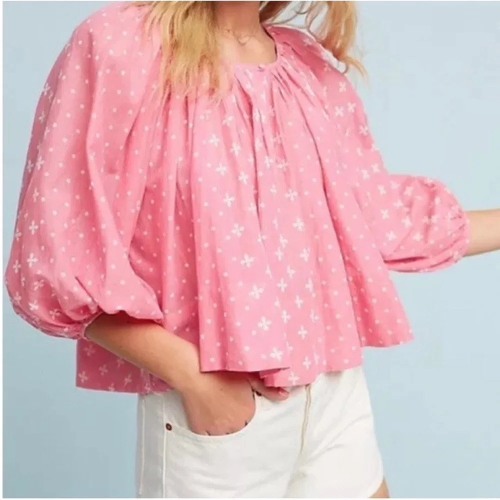 ANTHROPOLOGIE KOPAL Luma Peasant Blouse Pink